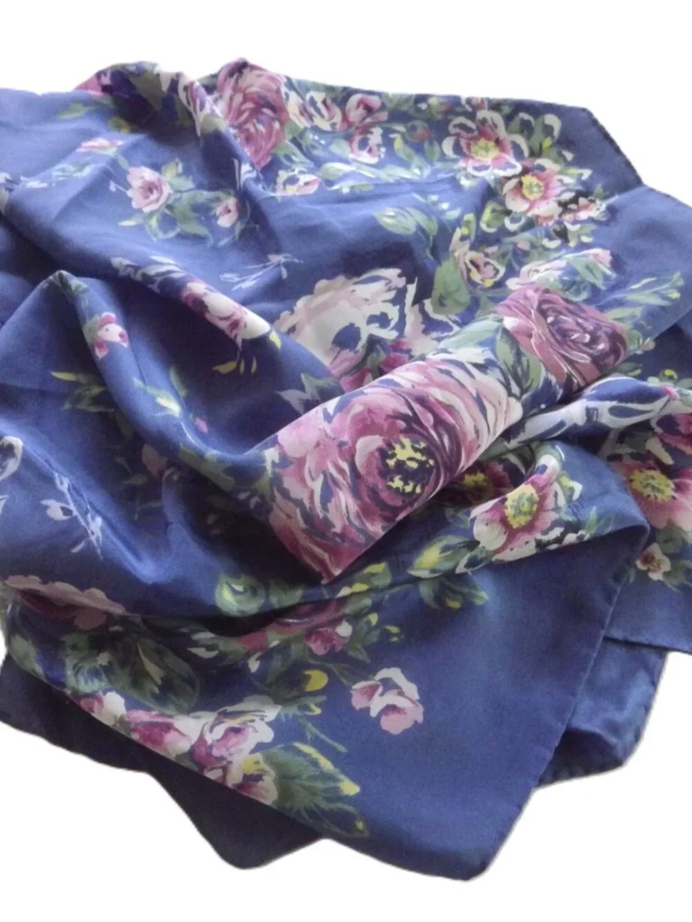 Vintage Laura Ashley Silk Scarf/ Navy Floral/ Signed